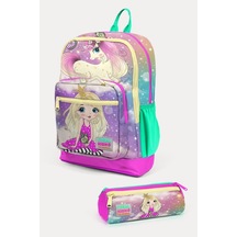Coral High Kids Pembe Su Yeşili Unicornlu Kız Desenli 2'li Okul Çanta Seti - Kız Çocuk Pembe Su Yeşili Unicorn