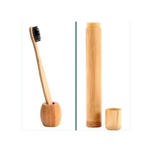 Omeniv Doğal Bambu Diş Fırçası Bambu Kutu ve Standı Set