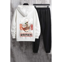 Uyguntarz Unisex Ramen Baskılı Eşofman Takımı Beyaz
