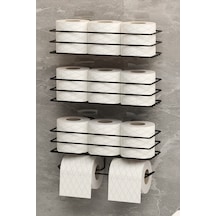 Yapışkanlı Yedekli 3'lü Set Tuvalet Kağıtlığı Wc Tuvalet Kağıdı Askısı Ve Tutucu Siyah Metal