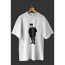 Noıssey -wed Atatürk Tasarım Baskılı Oversize T-shirt Tişört Beyaz