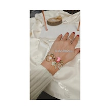 Çelik Bileklik Charm Ve Zirkon Taş İşlemeli Tasarim Gold Gold