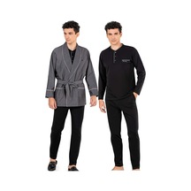 Pierre Cardin Siyah Robdöşambır Ve Penye Uzunkollu Pijama Damat Çeyiz Seti Siyah