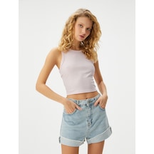 Koton Parlak Crop Atlet Bisiklet Yaka Kolsuz Slim Fit Ribanalı Pembe 4sal30113ık 4SAL30113IK264