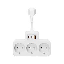 Akım Korumalı Grup Priz Duvar Tipi 3x Priz, 2x Type-c, 1x Usb Port Çıkışlı Çoklu Priz Beyaz 0