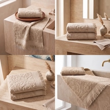 Botti Home %100 Pamuk Jakarlı 2 Li El Ve Yüz Havlusu Seti 50 X 90 Cm Çeyizlik Saçaklı Havlu Bej