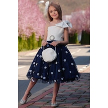 Riccotarz Kız Çocuk Tek Omuzlu Puantiye Detaylı Lacivert Abiye 001