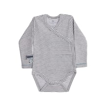 Organicera Organicera Organik Uzun Kollu Kimono Bebek Body, Gri Melanj Çizgi Gri