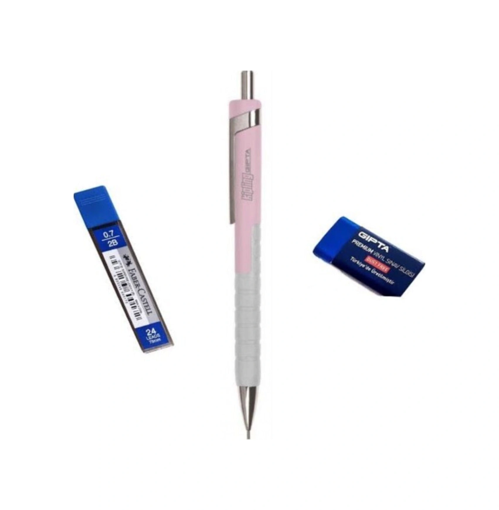 Kipling 0,7 Versatil Kalem, Sınav Silgisi, Faber Castell 24 Lü 0,7 Uç. Pembe
