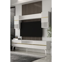 180dhdtüç5ba Tedy Lazer Pleksi Desenli Tv Ünitesi Takımı Beyaz-altın