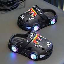 Uıowoo Çocuk Işıklı Araba Ve Dinozor Terlikleri - Kaymaz Eva Tabanlı Ve Delikli Tasarım - Plaj Ve Ev İçin Siyah