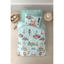 Cotton Box Junior Tek Kişilik Lastikli Çarşaflı Nevresim Takımı Vroom Mint