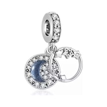 Nur Silver Hilal ve Yıldızlar Sallantılı Gümüş Charm - NUR-CM00363