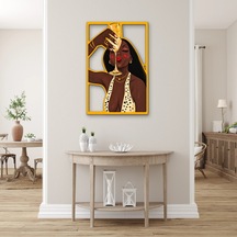 Şampanya Kadehli Kadın Metal Tablo 53x80 Cm Çok Renkli