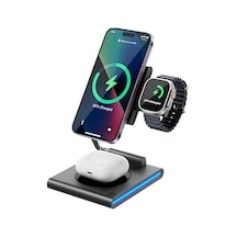 3-in-1 Kablosuz Şarj Standı, Telefon Saat Kulaklık İçin, Ayarlanabilir Açılı, Led Işıklı, Gri İphone İle Uyumlu-watch İle Uyumlu-airpods