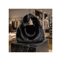 Divabutik Peluş Siyah Çanta Altın - Siyah