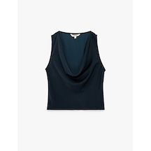 Koton Kolsuz Degaje Yaka Saten Bluz Lacivert 6sak60029pw