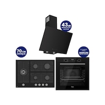 Flowart Digital 5 Gözlü QBL63CS+BL135+D077-SA Siyah Cam 5 Gözlü Ankastre Set