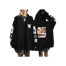 Tarzsokak Unisex Hoodie Fermuarlı Anime Demon Cleaver Slayer Mod.475 14673 Siyah