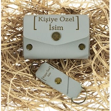 Miaju Gri Renk İsme Özel Deri Cüzdan Ve Anahtarlık Takım, Yüksek Kalite Aksesuar Gri