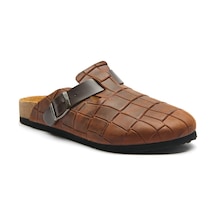 Comfortfusse Capri-pr - Kadın Ortopedik Deri Sabo Terlik Kahverengi Baskılı Deri