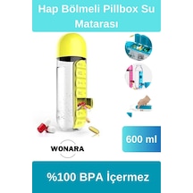 Özel Tasarım Uzun Ömürlü İlaç Kutusu Pillbox Su Matarası 600 Ml Suluk %100 Bpa İçermez Çok Renkli