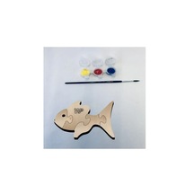 Masif Ahşap Puzzle Çocuklar İçin Boyanabilir Balık Boya Setli