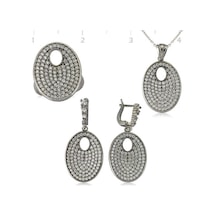 Gümüş Beyaz Taşlı Oval Kadın Set (551167875)