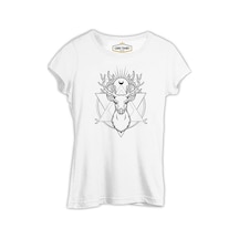 Deer Under Moon Beyaz Kadın Tshirt 001 Deer Under Moon Beyaz Kadın Tshirt 001