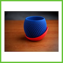 Bezos 3d Baskı Küre Saksı - Kafes Dokulu İki Parçalı Dekoratif Saksı - Mavi-kırmızı Dmc 13114755