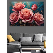Pembe Tonlarda Romantik Güller Dekoratif Kanvas - Mdf Ahşap Tablo