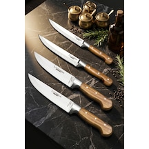 Lazbisa Mtf-036 Hand Craft Mutfak Bıçak Seti Et Ekmek Sebze Bıçağı 4 Lü Set Günlük Kullanım Kahverengi