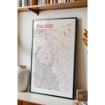Tuzul Fransa Toulouse - France Haritası Çerçeveli Tablo Lüks Salon Ofis Duvar Dekorasyonu Tablo