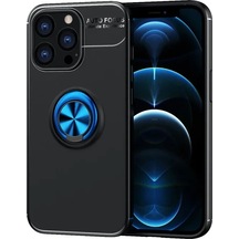 Apple, Uyumlu iPhone 13 Pro Kılıf Range Yüzüklü Silikon - Siyah-mavi