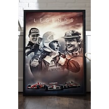 Formula 1 Efsaneler Siyah Ahşap Çerçeveli Poster, Dekoratif Araba Duvar Tablosu