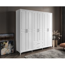 GuneyStore | Gözde 6 Kapaklı Komple MDF Beyaz Gardırop – Elbise Dolabı
