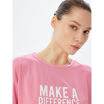 Koton Oversize Spor Tişört Slogan Baskılı Bisiklet Yaka Kısa Kollu Pembe 4sak10334nk Gül