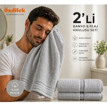 Özdilek Belda Plaj Havlusu 70x140 Cm %100 Pamuk Büyük Boy Yumuşak Havlu Yüksek Emici & Hızlı Kuruyan Deniz, Plaj, Havuz Havlusu Açık Gri - Antrasit