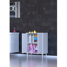 55x75x32,5 Cm Lik 2 Kapaklı 2 Gözlü Raf Dolap Organizatör Mutfak Dolabı Çok Amaçlı Dolap Beyaz