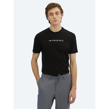 Kip Siyah Baskılı Bisiklet Yaka %100 Pamuk T-shirt siyah black