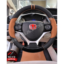 Honda Civic Fb7 Dikme Direksiyon Kılıfı Delikli Deri Parlak Siyah Taba Detay Çift Yüzük Ve Dikiş 2012-2016