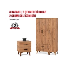3 Kapaklı Atlantik Çam Dolap Ve Komodin Seti