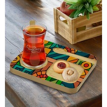 Kişiye Özel Doğal Ahşap Kaşıklı Sunum Tabağı Ve Heybeli Çay Bardağı Hediye Seti - Model 7