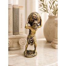 Atlas Heykeli 14 Cm Antik Gold Dekoratif Biblo Mitolojik Ev Dekorasyonu & Masa Üstü Aksesuar
