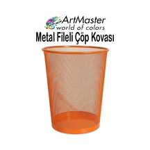 Turuncu Çöp Kovası Paslanmaz Çelik Fileli 1 Adet Ofis Büro Okul Çöp Kovası Metal Delikli Kolay Kullanım Turuncu