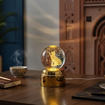 Tr Mobius Dönen Işıklı Cam Küre Kedi Figürü, Led Gece Lambası, Dekoratif Loş Masa Lambası 12 Cm Gold Diğer