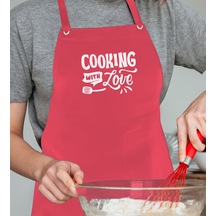 BK Gift Profesyonel Cooking With Love Tasarımlı Pembe Mutfak Önlü
