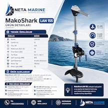Makoshark Lan 155 Elektrikli Tekne Motoru Trolling Motor - 55 Lbs, 12v, 5 İleri / 3 Geri Vites