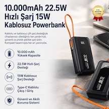 10.000 Mah 22.5w Hızlı Şarj Dahili Usb-c Kablolu Dijital Göstergeli Taşınabilir Powerbank-1676 BEYAZ