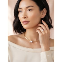 Rhea Jewelry Çelik Zirkon Taşlı Kolye Ve Ayarlanabilir Yüzük Seti Gold Kadın Takı Seti Altın